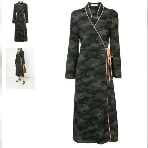 The Upside Beach Camo Kimono Wrap Dress Green Midi Maxi Length - Picture 2 of 10